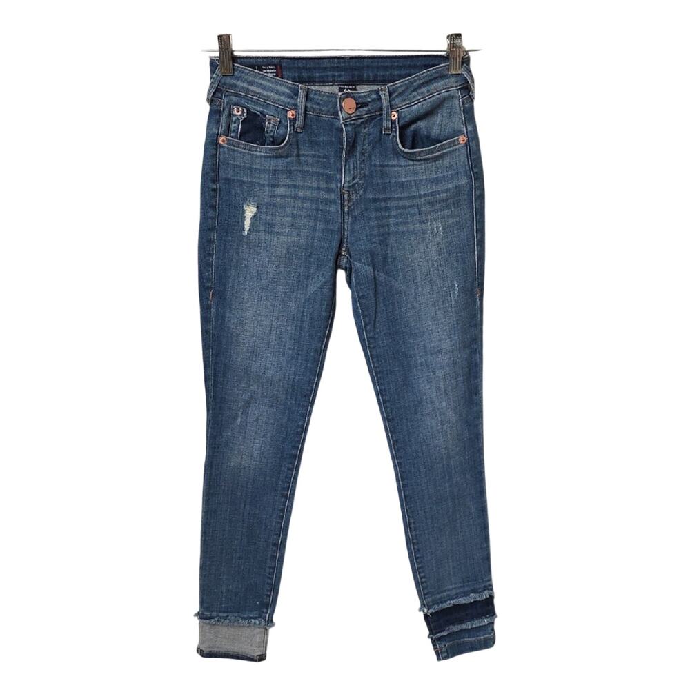 True Religion Distressed Blue Curvy Skinny Jeans Unique Hems Womens Size 26